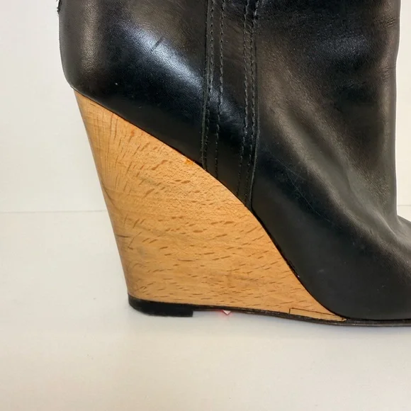 Pre Owned CHANEL Black Leather Peep-Toe Wedges - Picture 5 of 8